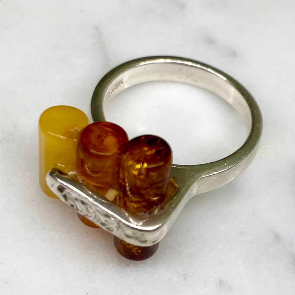 Sterling Silver 3Tone Amber Resin Ring